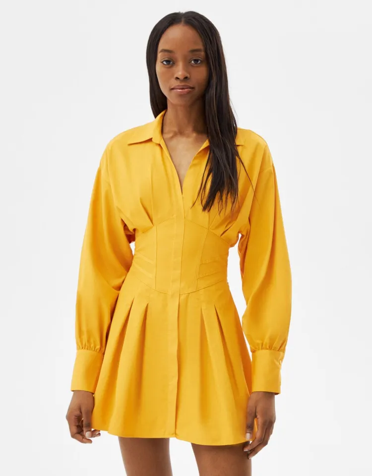 Minihemdkleid aus Popelin mit Corsage-Detail